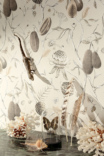 masureel, khrôma, cabinet of curiosities, wallpaper, wallcovering, papier peint, revêtement mural, behang, tapete, jungle, animal